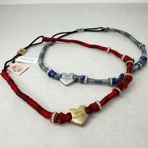 Juicy Couture Heart Headbands Lot Y2K Wrapped Woven Fabric Rhinestone Stretch